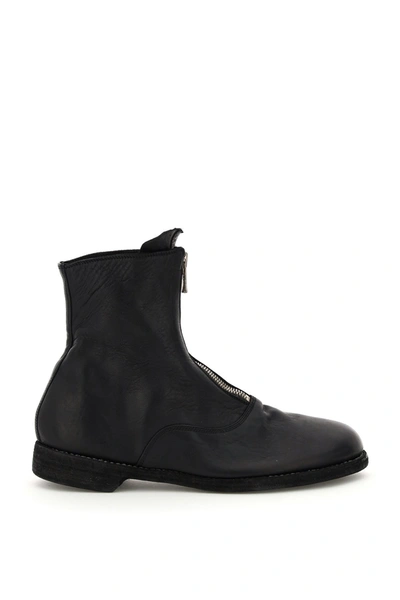 Shop Guidi Front Zip Leather Ankle Boots In Blkt