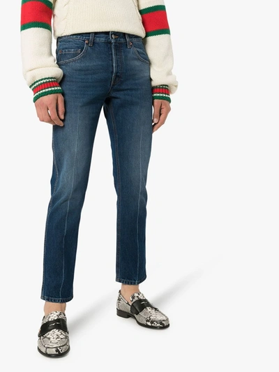 Shop Gucci Halbhohe Cropped-jeans In Blau