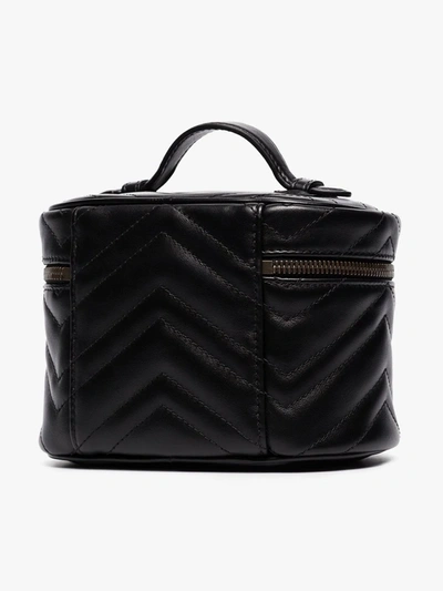 Shop Gucci Black Gg Marmont Mini Leather Makeup Bag