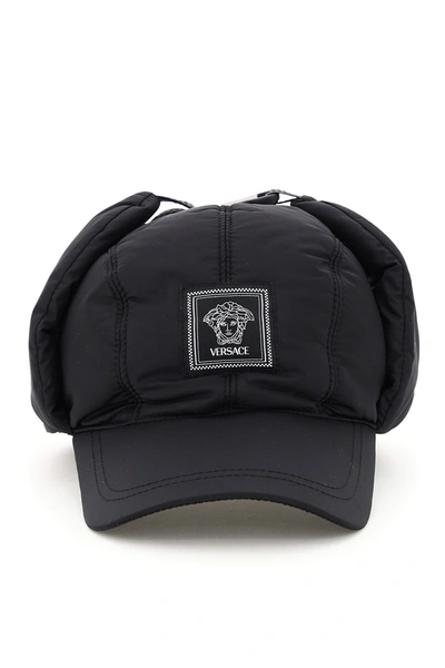 Shop Versace Medusa Patch Nylon Hat In Nero