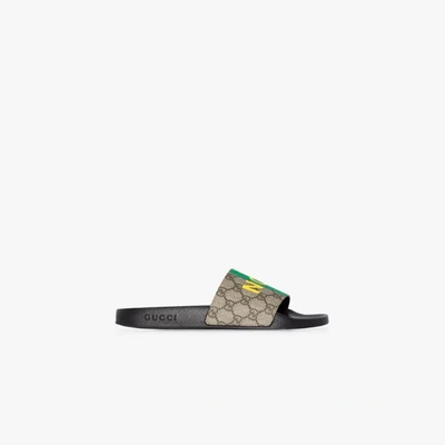 Shop Gucci Neutrals Multicoloured Fake/not Gg Supreme Slides