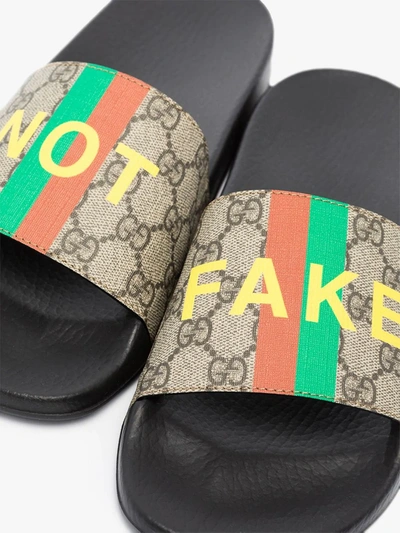 Shop Gucci Neutrals Multicoloured Fake/not Gg Supreme Slides