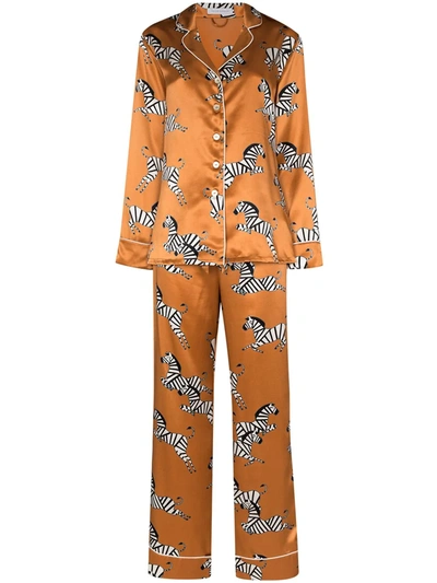Olivia Von Halle Lila Zelda Zebra Motif Silk Pyjamas In Brown ModeSens