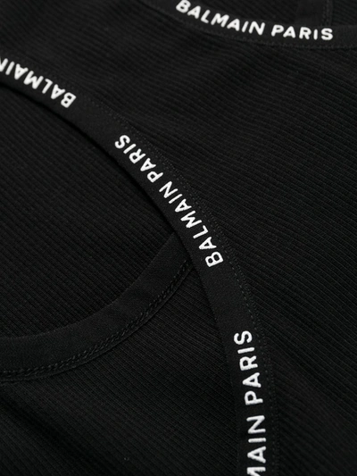 Shop Balmain Logo-tape Square-neck Vest In Black