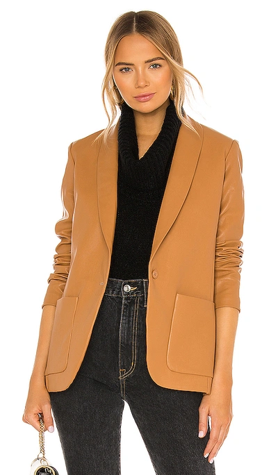 Shop Amanda Uprichard X Revolve Leather Shawl Blazer In Camel