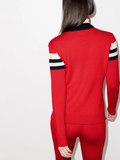 Shop Perfect Moment Alpine Zigzag Turtleneck Sweater In Red