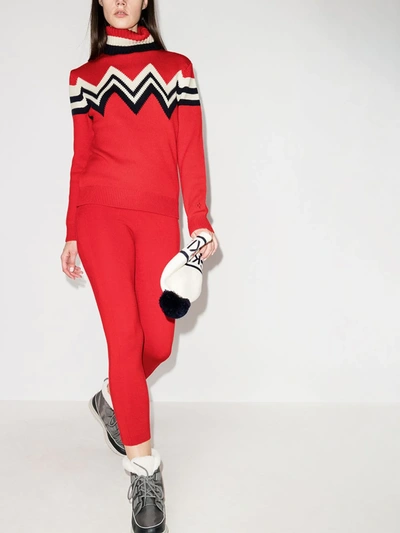 Shop Perfect Moment Alpine Zigzag Turtleneck Sweater In Red