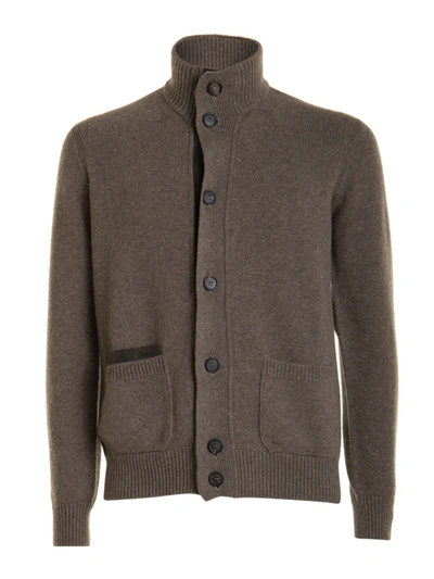 Shop Brioni Buttoned Turtleneck Sweater In Brown