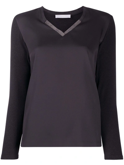 Shop Fabiana Filippi Silk-mix Blouse With Metallic V-neck In Grey