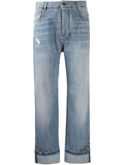 Shop Ermanno Scervino Crystal-embellished Straight-leg Jeans In Blue