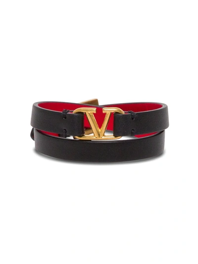 Shop Valentino Vlogo Signature Double-strap Bracelet In Black