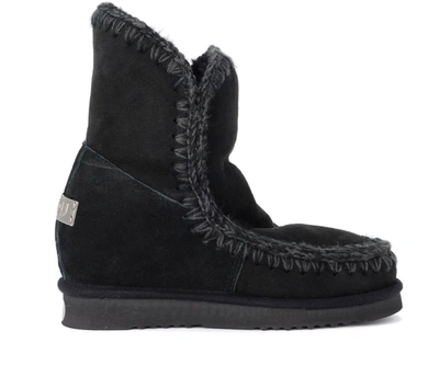 Shop Mou Eskimo Inner Wedge Short Black Sheepskin Ankle Boot In Nero