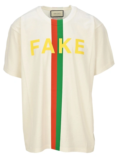 Shop Gucci Fake/not Print Oversize T-shirt In White