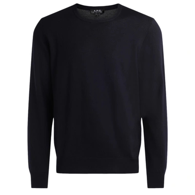 Shop Apc A.p.c. Crewneck Sweater Made Of Dark Blue Merino Wool