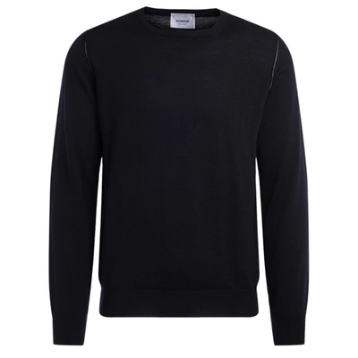 Shop Dondup Crewneck Sweater Made Of Blue Wool With Beige Contrast Profile