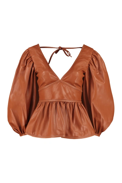 Shop Staud Luna Faux Leather Top In Saddle Brown