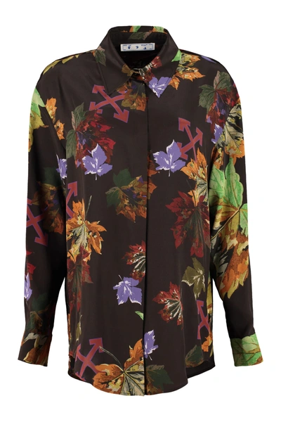 Shop Off-white Printed Silk Shirt In Brown