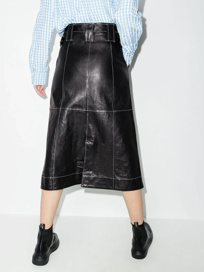 Shop Ganni Black Leather Midi Skirt
