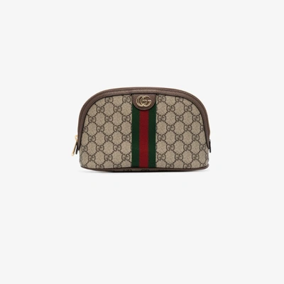 Shop Gucci Brown Ophidia Gg Supreme Makeup Bag In Neutrals