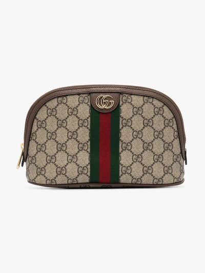 Shop Gucci Brown Ophidia Gg Supreme Makeup Bag In Neutrals