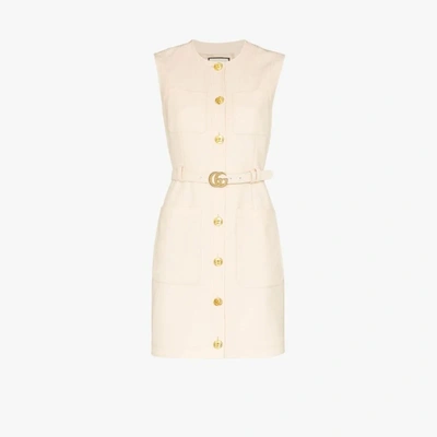 Shop Gucci Belted Button-down Mini Dress In White