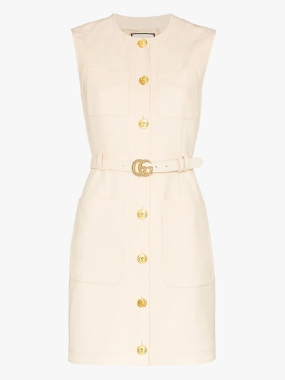 Shop Gucci Belted Button-down Mini Dress In White