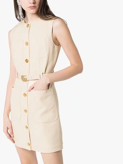 Shop Gucci Belted Button-down Mini Dress In White