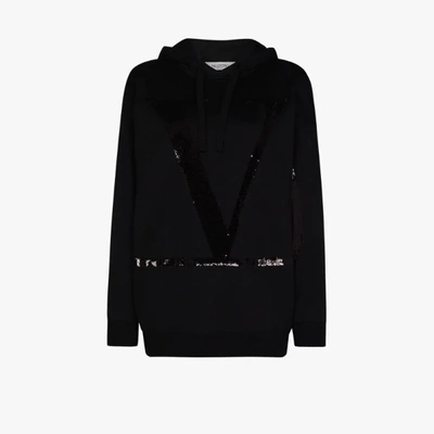 Shop Valentino Vlogo Sequin Hoodie In Black