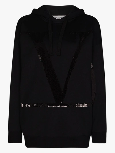 Shop Valentino Vlogo Sequin Hoodie In Black