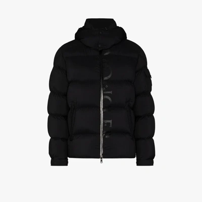 Shop Moncler Black Logo Print Quilted Jacket