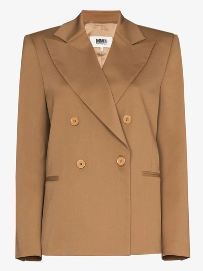 Shop Mm6 Maison Margiela Double-breasted Boxy-fit Blazer In Neutrals