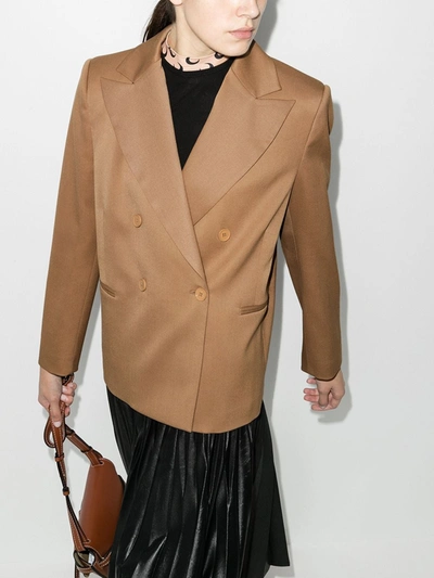 Shop Mm6 Maison Margiela Double-breasted Boxy-fit Blazer In Neutrals