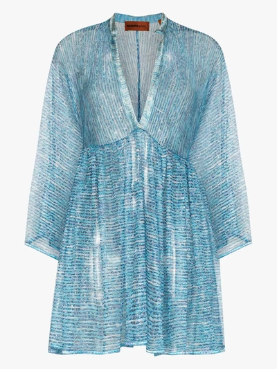 Shop Missoni Blue Embroidered Mini Dress