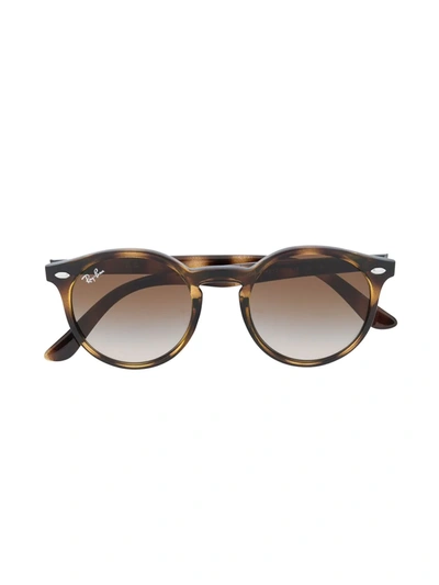 Shop Ray-ban Junior Round Frame Sunglasses In Brown