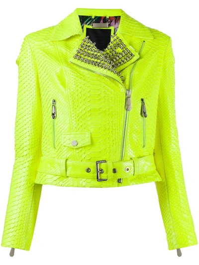 Shop Philipp Plein Studs Biker Jacket In Yellow