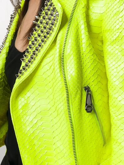 Shop Philipp Plein Studs Biker Jacket In Yellow