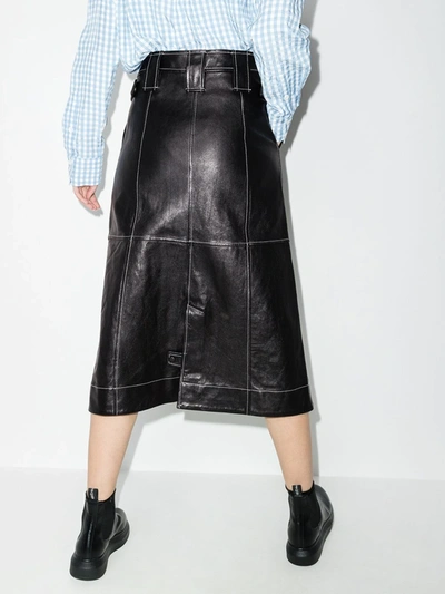 Shop Ganni A-line Lambskin Midi Skirt In Black