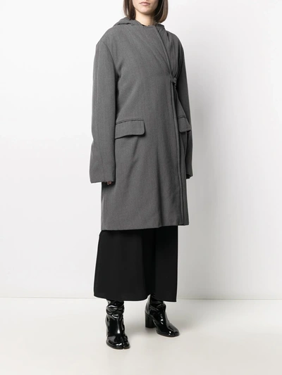 Pre-owned Gianfranco Ferre 1990s Hooded Knee-length Coat In Grey
