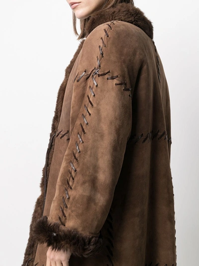 Pre-owned Dior 1980s  Sheepskin Midi Coat In Brown