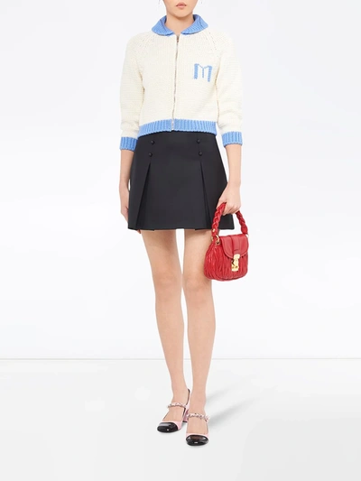 Shop Miu Miu Train Zip-up Cardigan In White