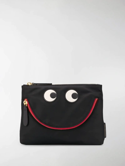 Shop Anya Hindmarch Eyes Zipped Pouch In Black