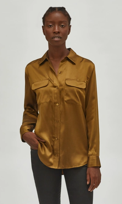 Shop Equipment Signature Silk Satin Shirt In Breen