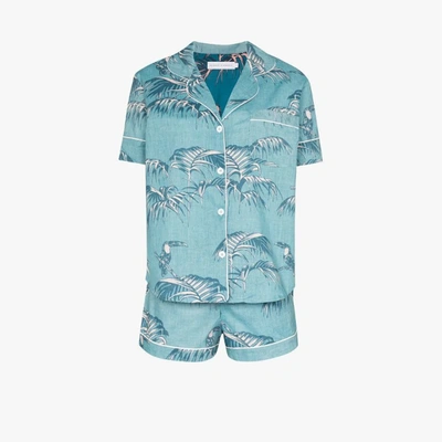 Shop Desmond & Dempsey 'bocas' Pyjama Mit Blatt-print In Blau