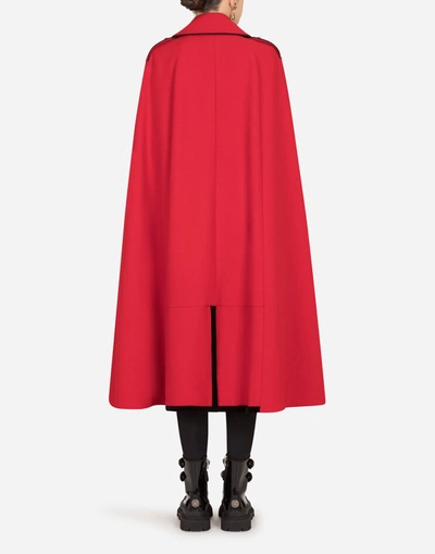Shop Dolce & Gabbana Woolen Cape With Piping In Red