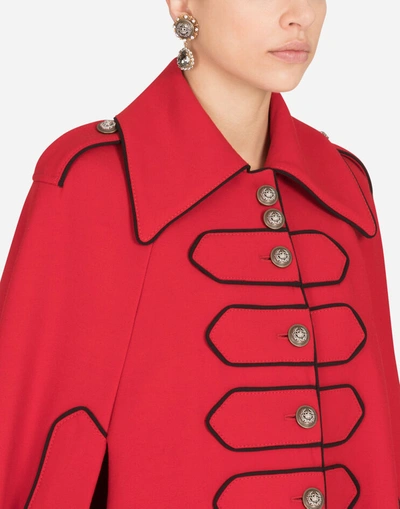 Shop Dolce & Gabbana Woolen Cape With Piping In Red
