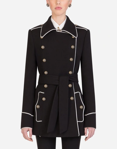 Shop Dolce & Gabbana Woolen Peacoat With Decorative Buttons In Black