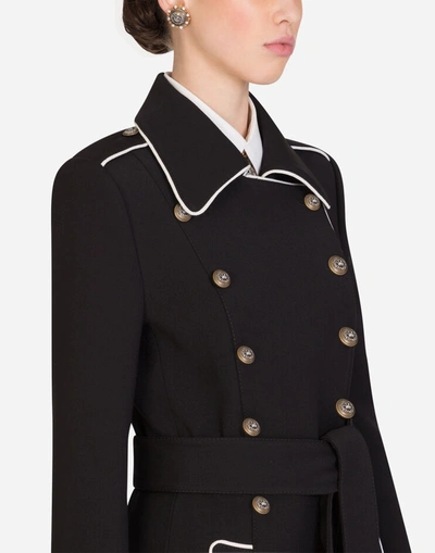 Shop Dolce & Gabbana Woolen Peacoat With Decorative Buttons In Black