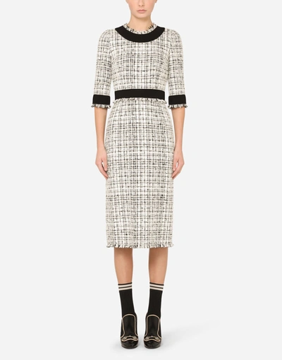 Shop Dolce & Gabbana Tweed Midi Dress In Multicolor