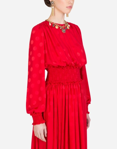Shop Dolce & Gabbana Satin Jacquard Midi Dress In Red