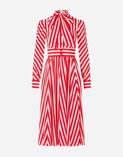 Shop Dolce & Gabbana Striped Crepe De Chine Midi Dress